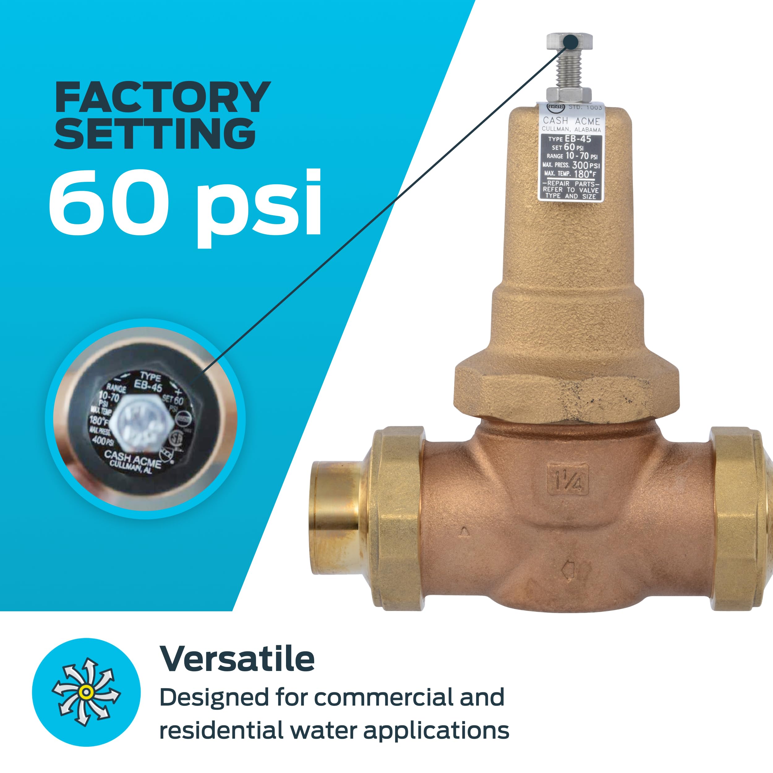 Amazon.com: Cash Acme EB45 Pressure Regulating Valve, Double Union
